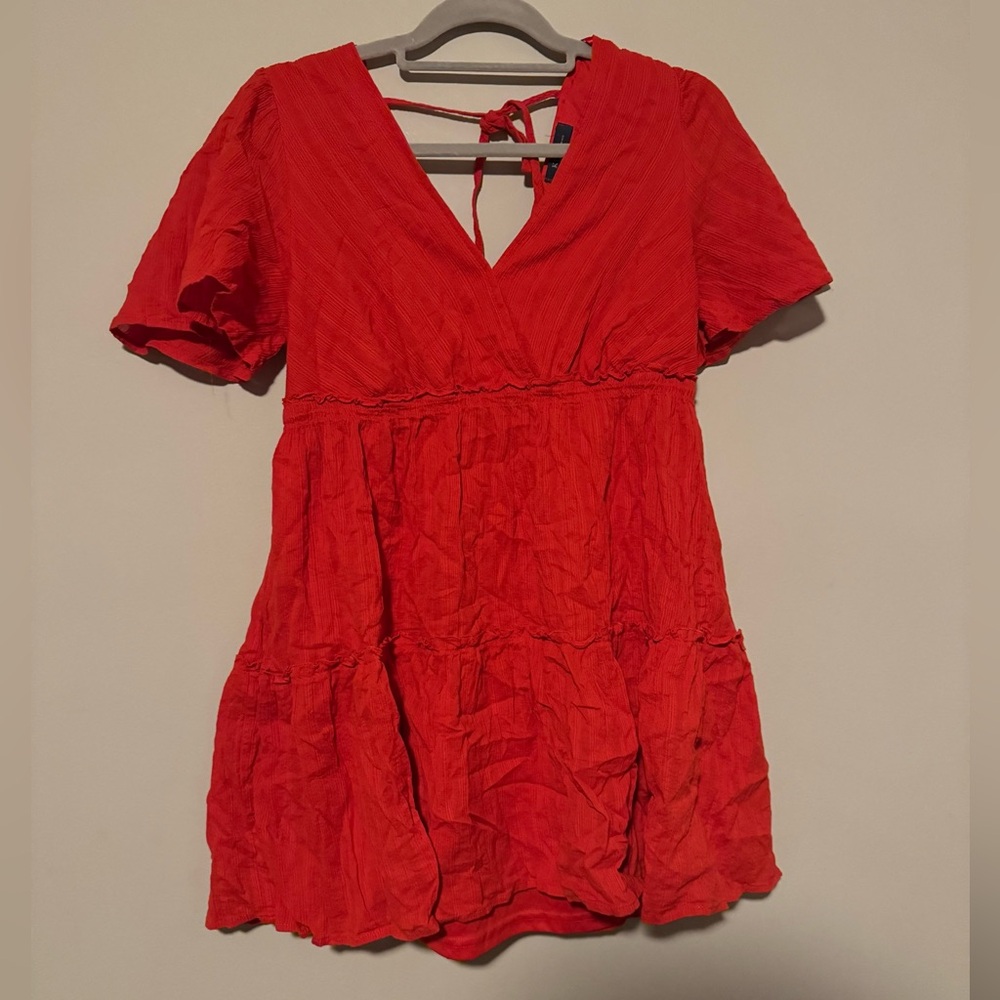 GUC Vibrant Red Short Sleeve V- neck Mini Dress